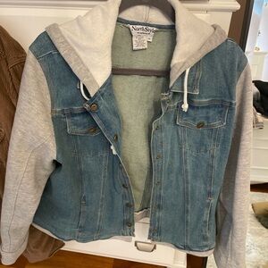 Jacket denim and sweatshirt with hood